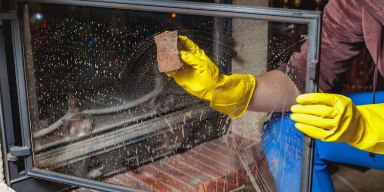 how to clean fireplace glass